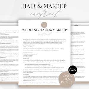 Wedding Hair & Makeup Contract, Bridal Hairstyling Forms, Bride Makeup Client Intake, Hairstylist Services Agreement, MUA Contract Template