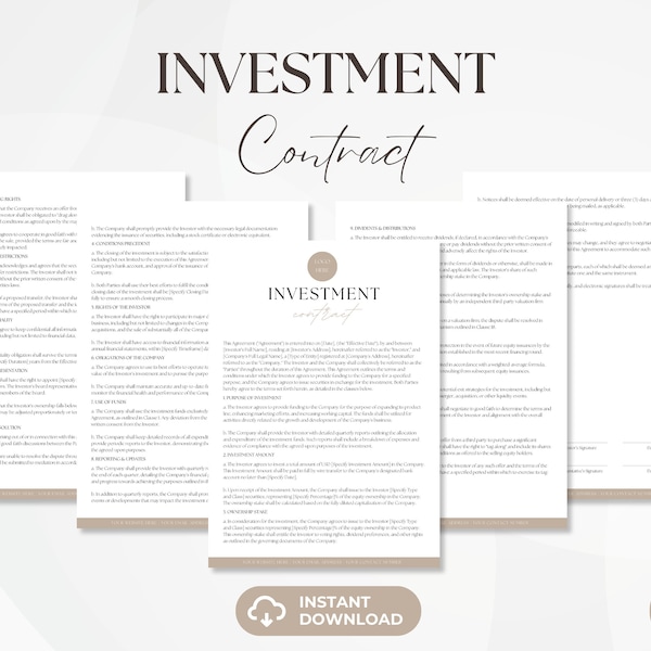 Investment Contract, Financial Investing Agreement Template, Investor Contract Template, Editable Investing Services, Instant Download