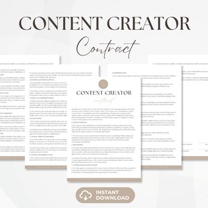 Content Creator Contract, Editable Influencer Services Agreement, Content Creator Forms, Content Creation Forms, Instant Download