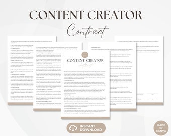 Contrato de creador de contenido, acuerdo de servicios de influencer editable, formularios de creador de contenido, formularios de creación de contenido, descarga instantánea