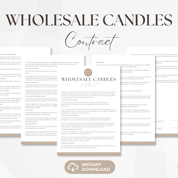 Wholesale Candles Contract, Small Candle Business Owner Services Agreement, Candle Selling Contract Template, Instant Download