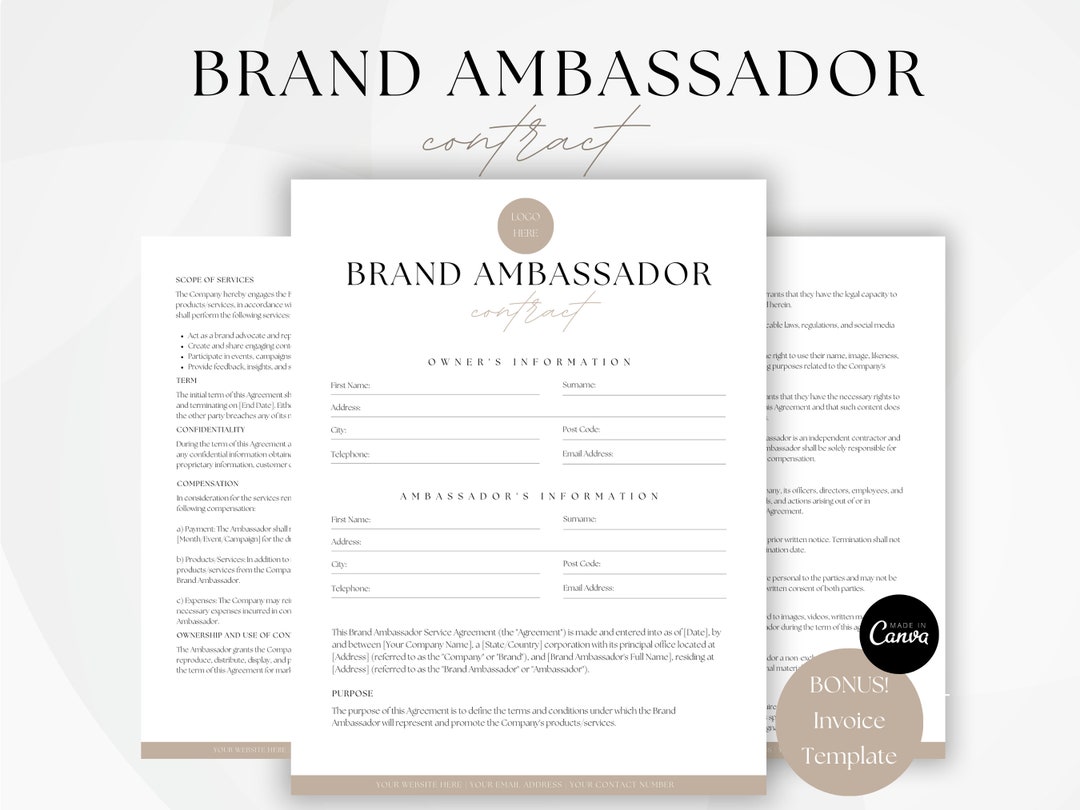 Brand Ambassador Contract, Social Media Influencer Services Agreement