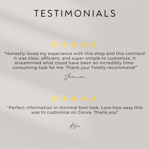 May include: A digital graphic featuring the word "TESTIMONIALS". Two customer reviews are displayed, each with five gold stars above. The first review is from Shannon, and the second is from Kiko.