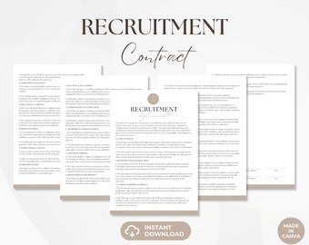 Recruitment Agreement, Recruiting Services Contract Template, Employee Forms, Editable Contract Template, Instant Download