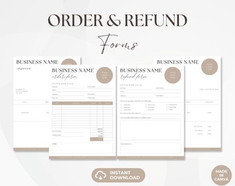 Custom Order Form Template, Editable Refund Forms, Purchase Order Template, Printable Craft Order Forms, Small Business Templates
