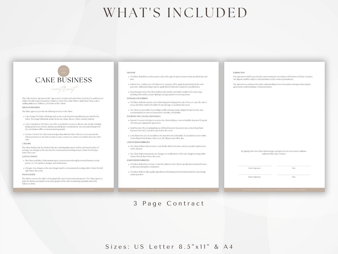 Editable Wedding Cake Contract Template, Wedding Cake Order, Catering Editable Wedding Cake Contract Template, Wedding Cake Order, Catering