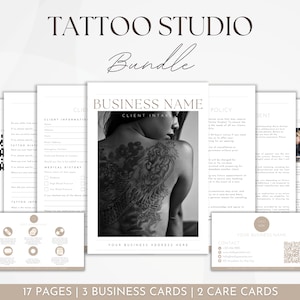 Lot de formulaires client pour studio de tatouage, modèle de sélection d'artiste tatoueur, dispense de consentement pour le tatouage, formulaires de communiqué de presse, cartes de visite de suivi