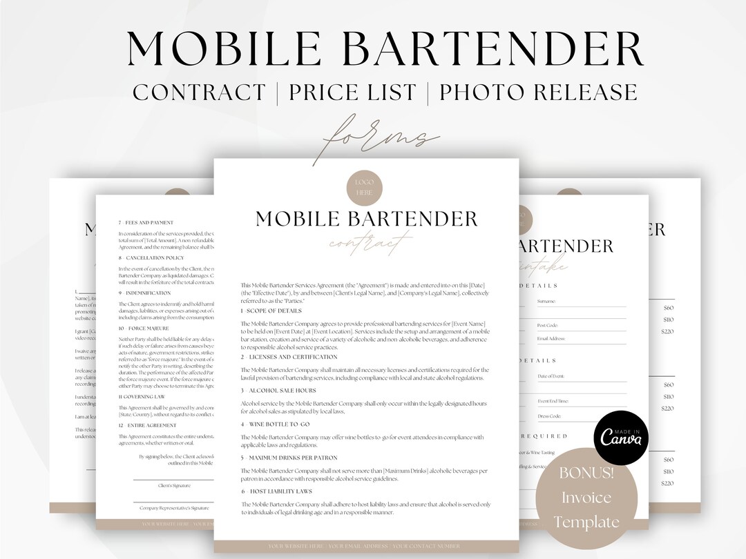 Mobile Bar Contract Template Editable Bartender Contract Etsy Mobile Bar Contract Template Editable Bartender Contract Etsy