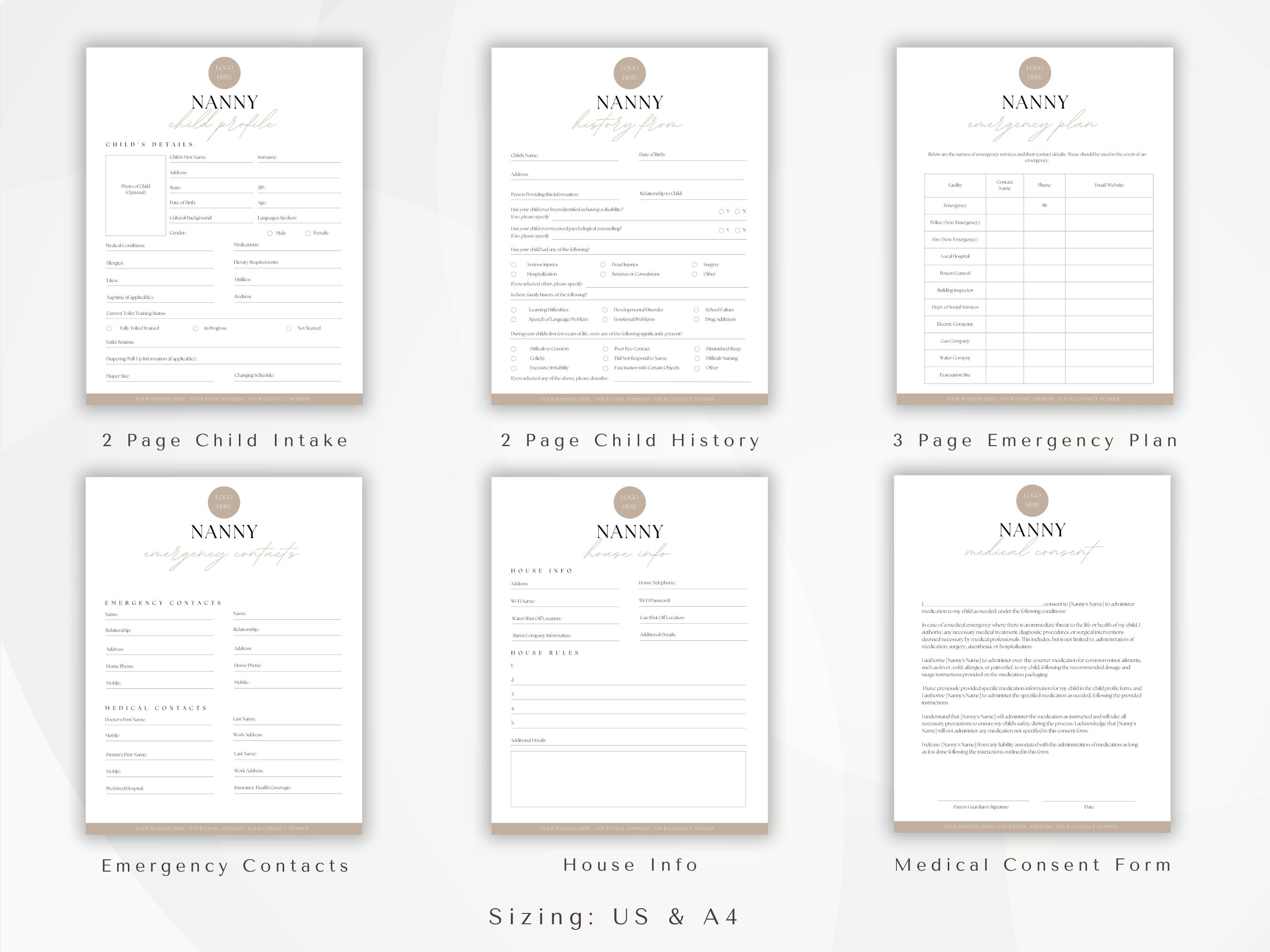 Editable Nanny Binder, Babysitting Forms Bundle, Nanny Planner Template