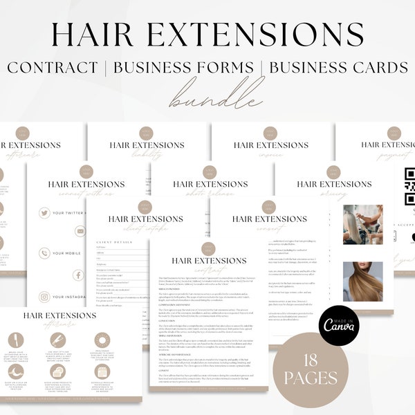 Hair Extension Business Starter Kit, Editable Hair Salon Client Consent Form, Hair Extension Aftercare, Waiver Form, Client Intake Form