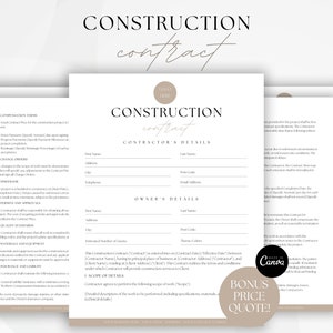 Construction Contract Form, Construction Agreement Template, Scope of Services Agreement