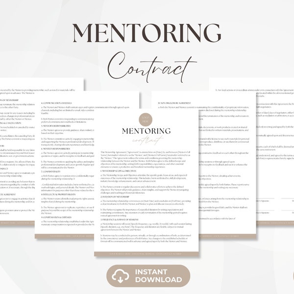 Mentor Contract, Mentorship Services Agreement, Mentoring Contract Template, Editable Coaching Contract Template, Instant Download