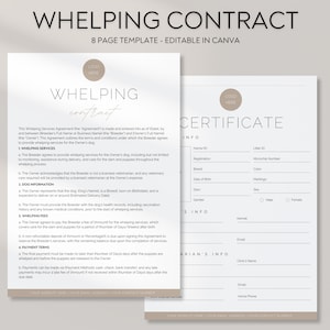 Whelping Contract Template, Breeder Forms, Whelping Agreement, Puppy Contract, Whelping Services, Puppy Medical Records, Puppy Contract