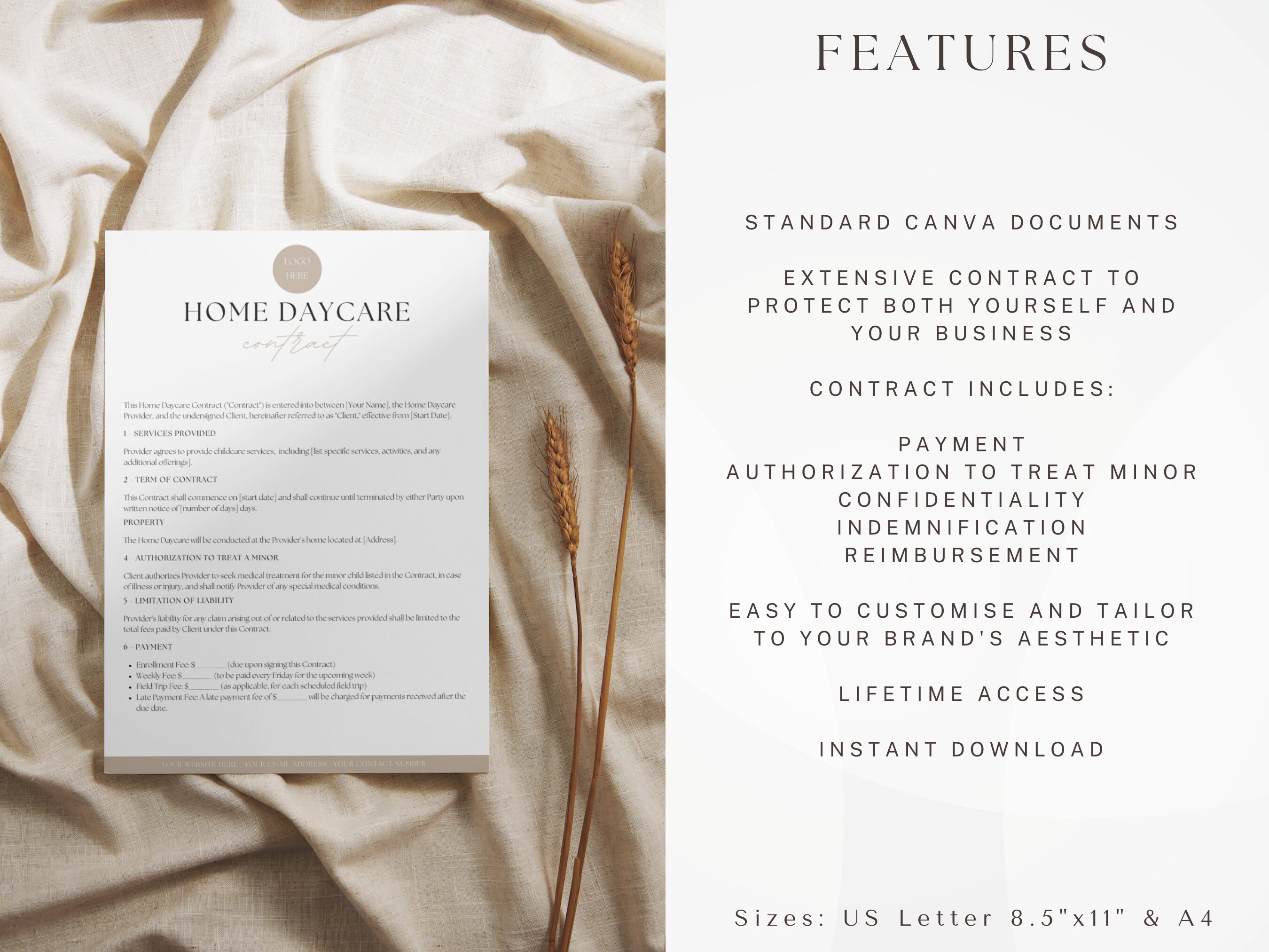 Editable Home Daycare Contract Template, Childcare Forms, Daycare ...