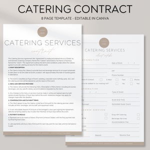 Editable Catering Contract Template, Catering Order Form, Catering Service Agreement, Invoice Template, Canva editable