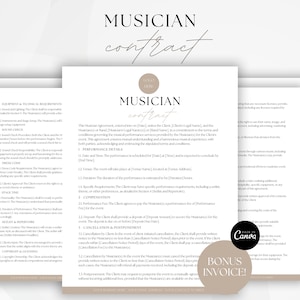 Musician Contract, Entertainment Performance Services Agreement, Band Scope of Services, Music Artist Contract Template, Band Contract