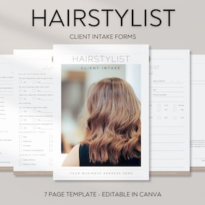 Hair Stylist Client Intake Form, Hair Salon Services Agreement, Hairstylist Questionnaire Template, Hair Salon Business Forms, Canva