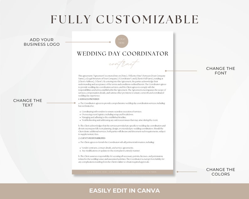 Wedding Day Event Coordinator Contract, Editable Wedding Services Agreement, Day of Wedding Coordination Invoice, Instant Download image 5