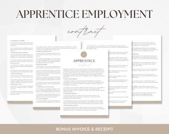 Apprentice Contract, Editable Employment Services Agreement, Apprenticeship Invoice & Receipt, Employee Business Forms, Apprenticeship