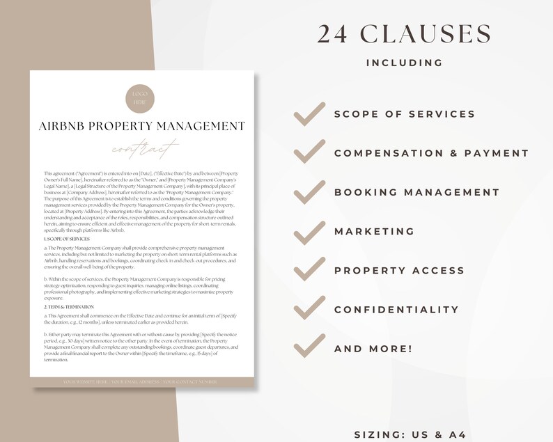 Airbnb Property Management Contract Editable VRBO Short term Rental Airbnb Property Management Contract Editable VRBO Short term Rental