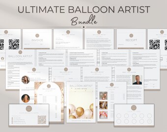 Kit de paquete comercial de globos, formulario de pedido de globos, plantilla de contrato de decoración de artistas con globos, tarjeta de presentación con globos y hoja de precios de guirnaldas, Canva