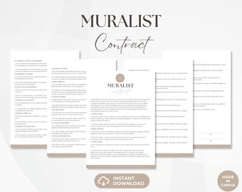 Könnte beinhalten: Eine Vertragsvorlage für Wandmaler mit dem Titel "Muralist Contract" in Braun und Weiß. Der Vertrag enthält Abschnitte für Kundeninformationen, Projektdetails, Zahlungsbedingungen und mehr.