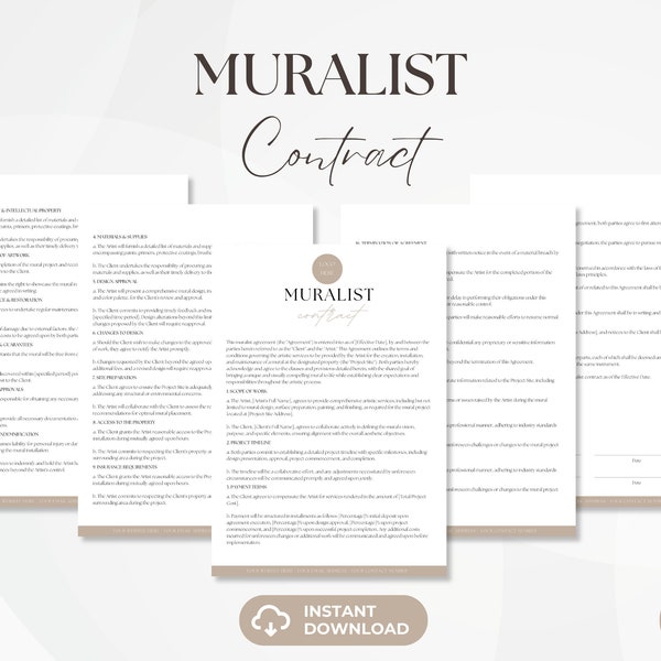 Muralist Contract, Mural Artist Services Agreement, Muralist Contract Template, Editable Artist Contract Agreement, Canva Template