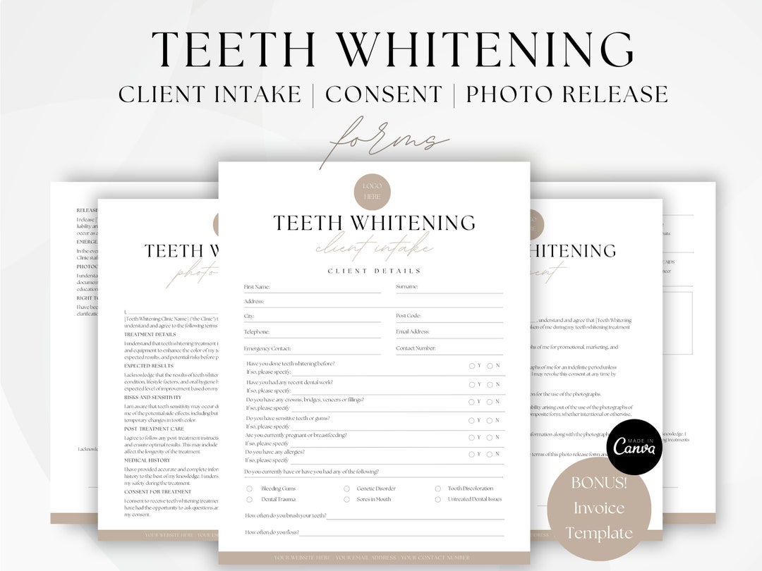 Teeth Whitening Client Intake Forms, Esthetician Consent Forms, Teeth Whitening Waiver Form Etsy