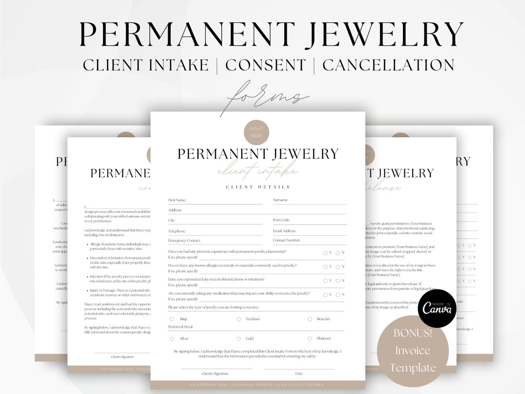 Permanent Jewelry Business Forms, Permanent Jewelry Consent Forms