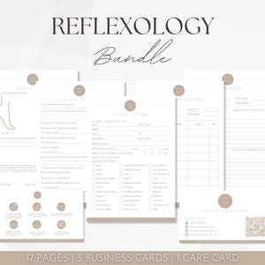 Formulaires d'admission des clients en réflexologie, formulaires modifiables pour réflexologues, trousse professionnelle de salon, consentement éclairé en réflexologie, lot de cartes de suivi