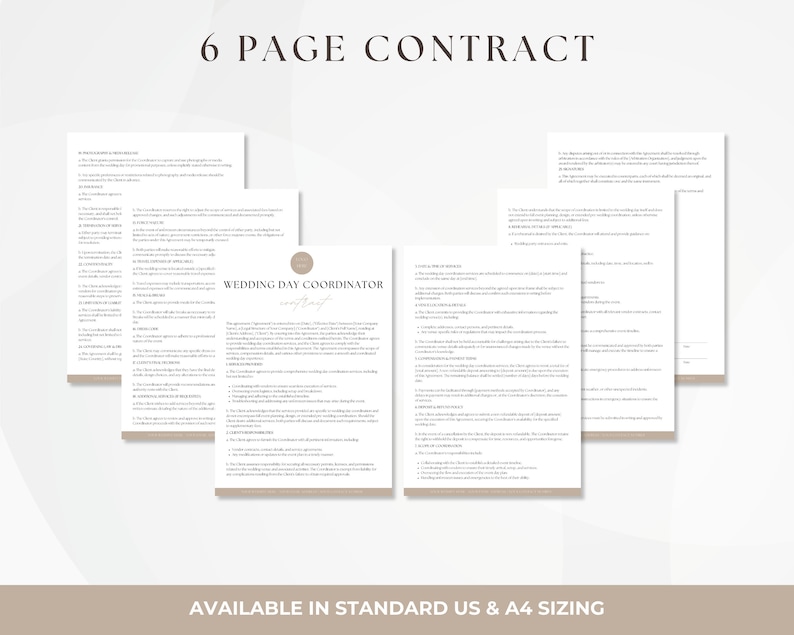 Wedding Day Event Coordinator Contract, Editable Wedding Services Agreement, Day of Wedding Coordination Invoice, Instant Download image 3