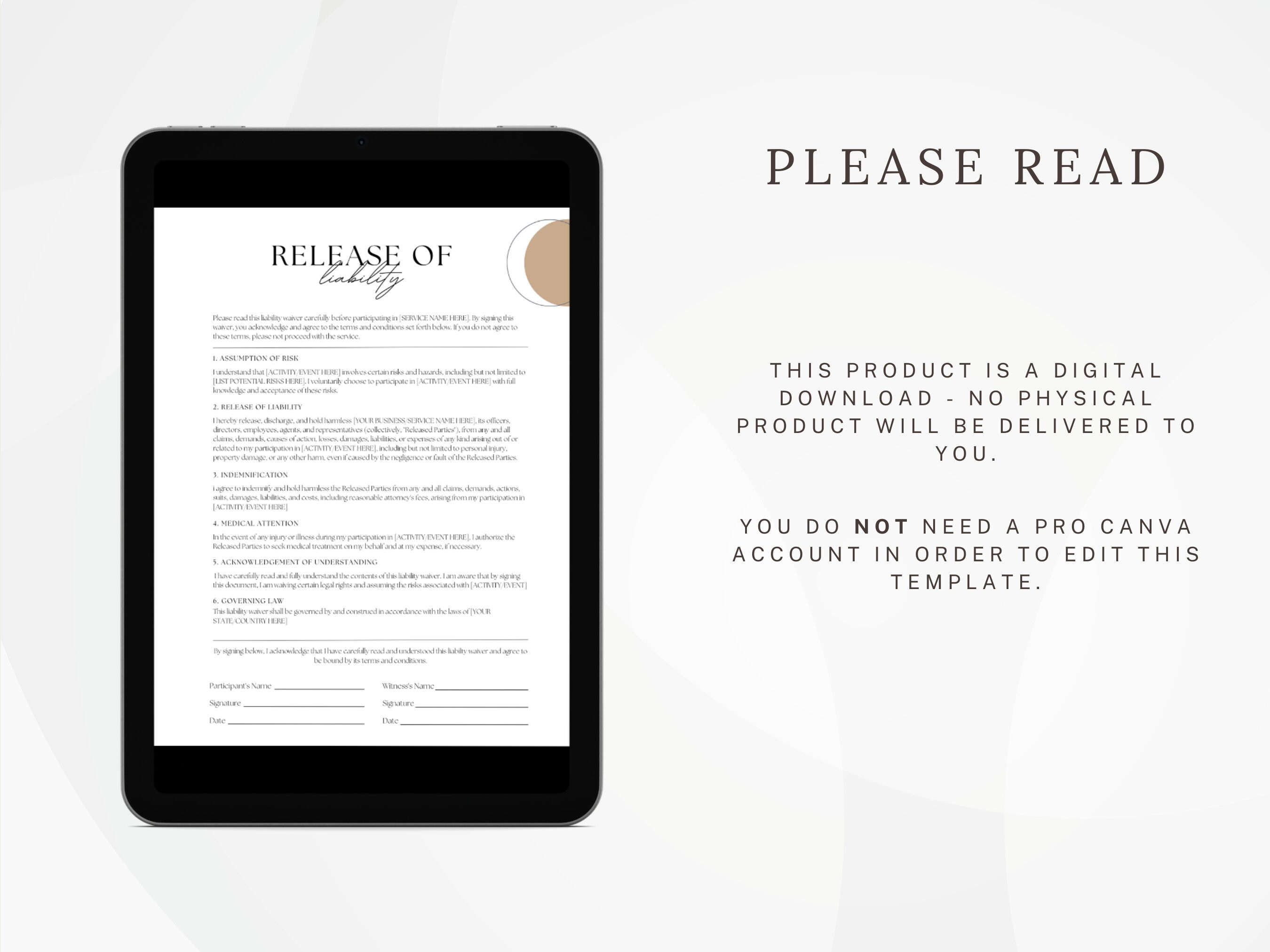General Liability Waiver Template Liability Form Agreement - Etsy