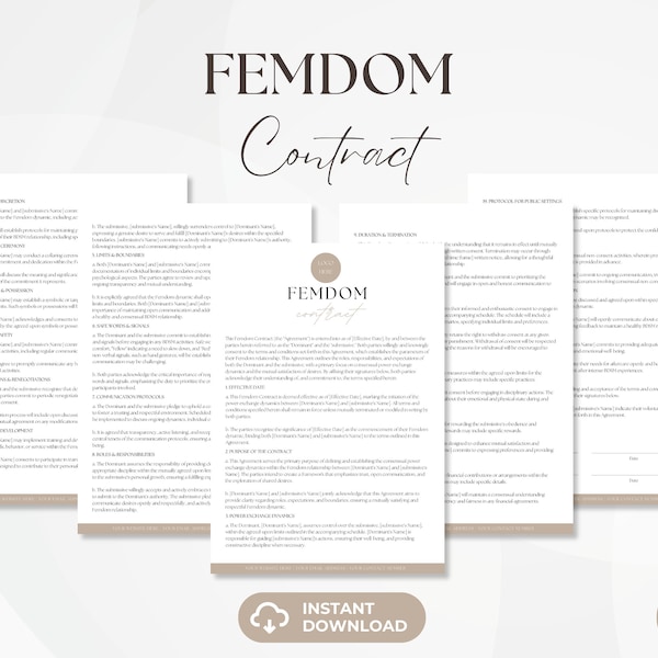 Femdom Contract, Female Domination Services Agreement, Dominatrix Contract Template, Findom Template, Financial Dominatrix Contract