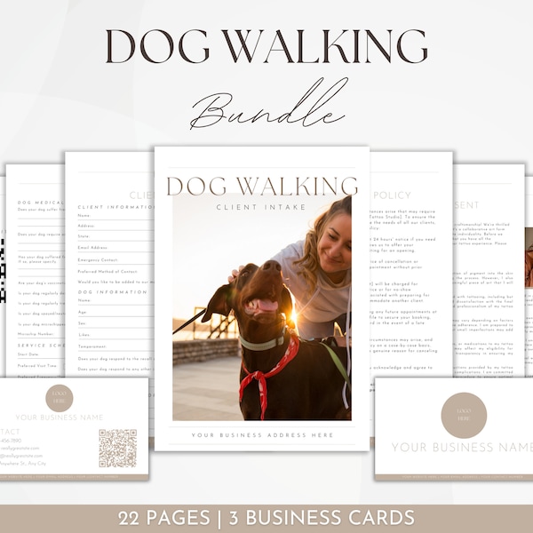 Dog Walking Business Bundle, Dog Walking Contract Agreement, Dog Walking Client Intake Forms, Small Business Pricing Flyer, Dog Business Kit