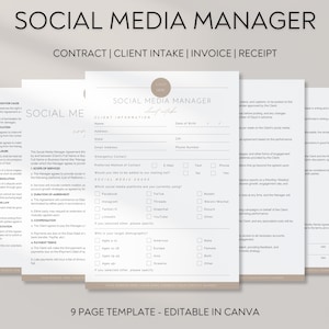 Freelance Social Media Manager Contract, Editable Social Media Management Agreement, Social Media Non-Disclosure, Client Intake Forms
