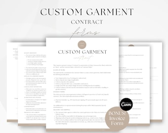 Custom Garment Contract, Tailor Made Clothing Agreement, Bespoke Clothes Forms, Sewing Services Agreement, Custom Apparel Contract