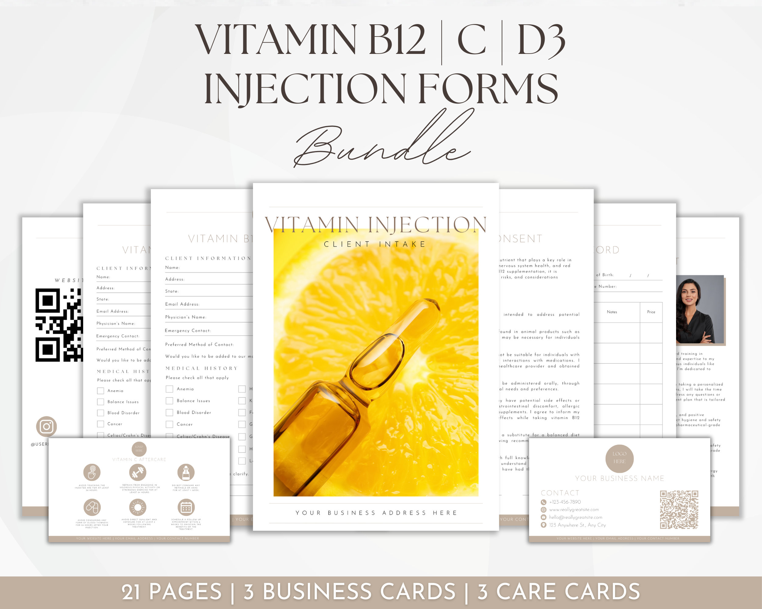 Vitamin C D3 B12 Injection Client Intake Forms, Editable Medspa Consent  Forms, Vitamin Shot Informed Consent Template, Clinic Salon Kit