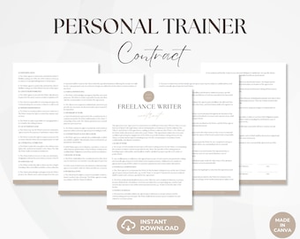 Contrat d’entraîneur personnel, accord de services de remise en forme modifiable, formulaires commerciaux d’entraînement personnel, facture de remise en forme, téléchargement instantané