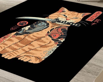 Outdoor Rug, Rugs, Anime Rugs, Anime Cat Rug, Japanese Rug, Colorful Rug, Kitchen Rug, Modern Rug, , Area Rug, Anime Cat Rug, Cat Carpet