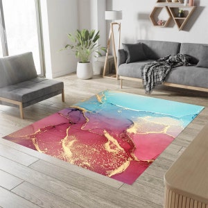 Teppich, Bodenteppich, Rot und Gold, Goldmarmorteppich, Marmorteppich, Teppich für Schlafzimmer, Teppich für Wohnzimmer, rutschfest, Moderner Teppich