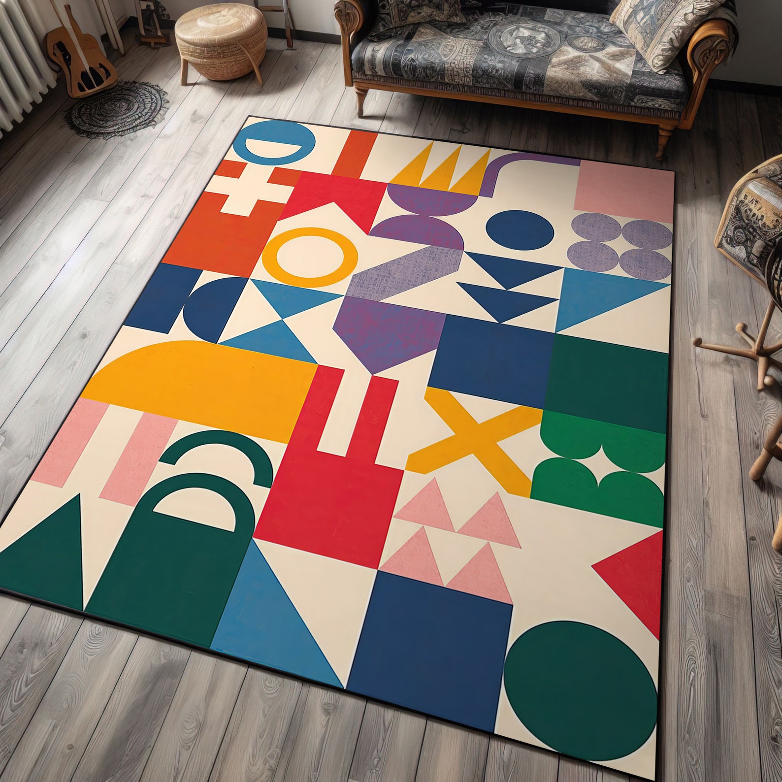Bauhaus, Abstract Mod Rug, Bauhaus Rug, Abstract Geometric Pattern Rug ...