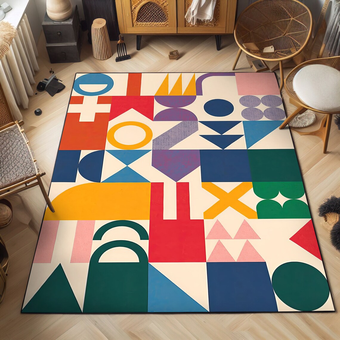 Bauhaus, Abstract Mod Rug, Bauhaus Rug, Abstract Geometric Pattern Rug ...