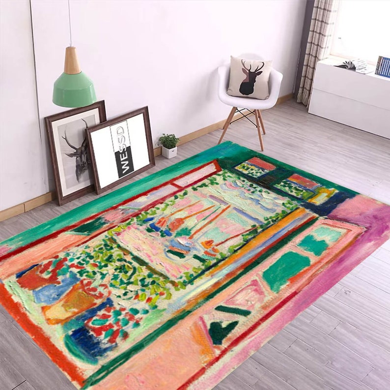 Window Upper Rug The Open Window Rug, Colorful Rug, Matisse Rug, Flowers on Window Rug ...
