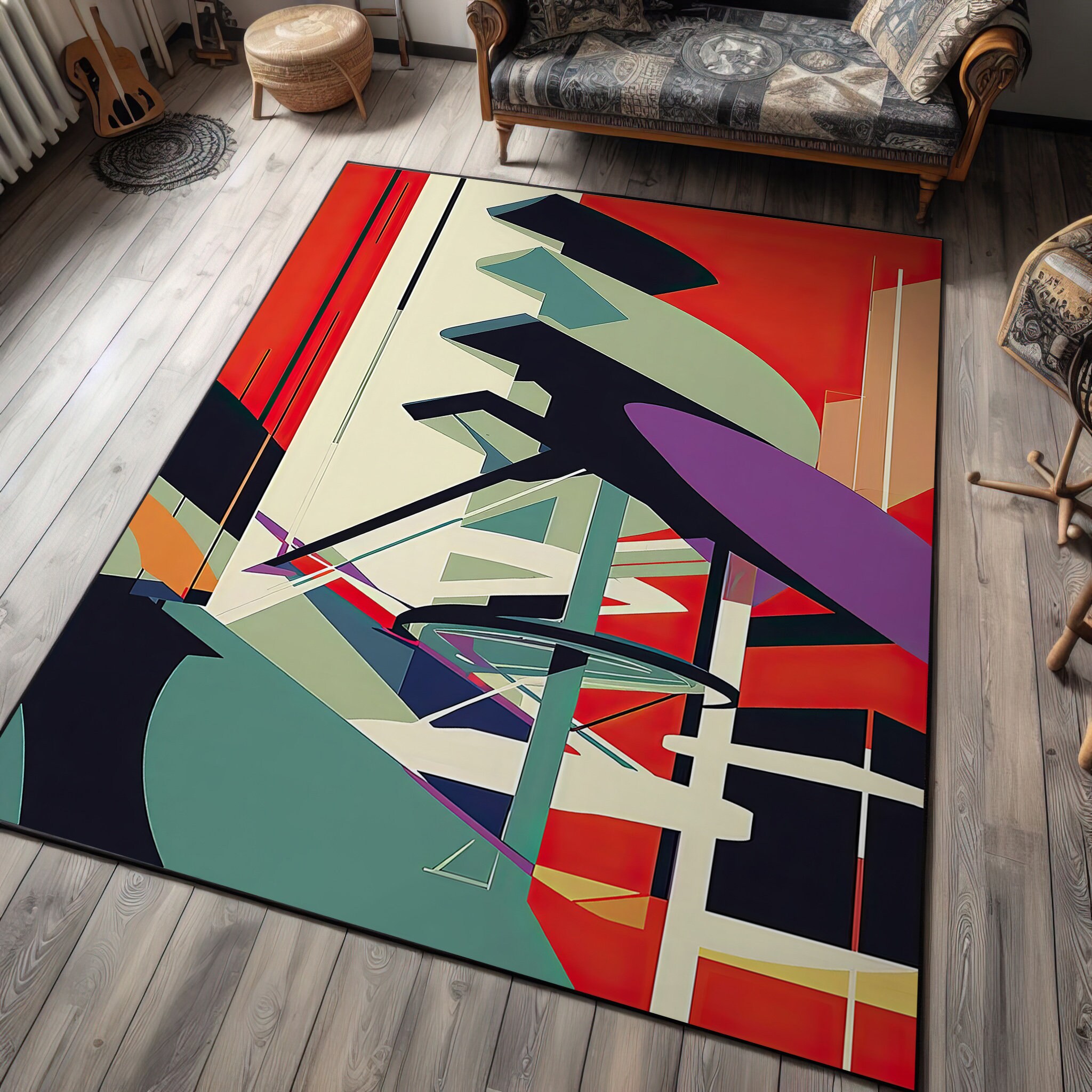 Bauhaus, Bauhaus New Architecture Rug, Bauhaus Rug, Abstract Geometric ...