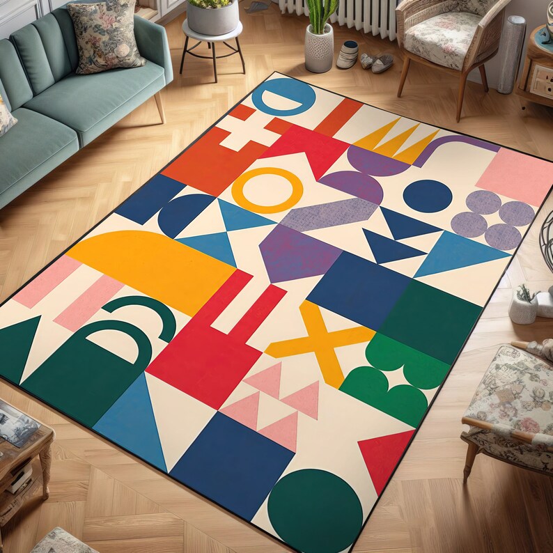 Bauhaus, Abstract Mod Rug, Bauhaus Rug, Abstract Geometric Pattern Rug ...