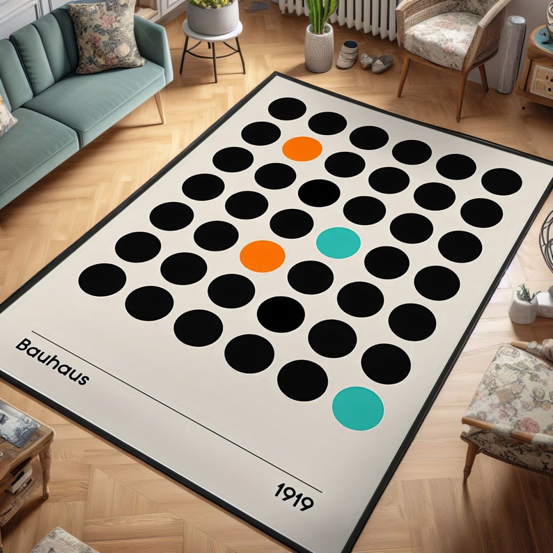 Bauhaus, 1919 Bauhaus Dots Rug, Bauhaus Rug, Abstract Geometric Pattern ...
