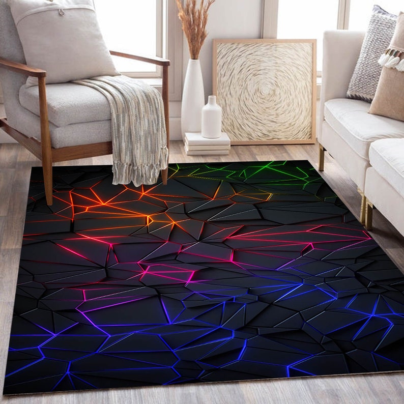Rgb Gaming Rug Gamer Rug, Gaming Room Rug, Neon Look Rug, Colorful Rug, Abstract Low ...