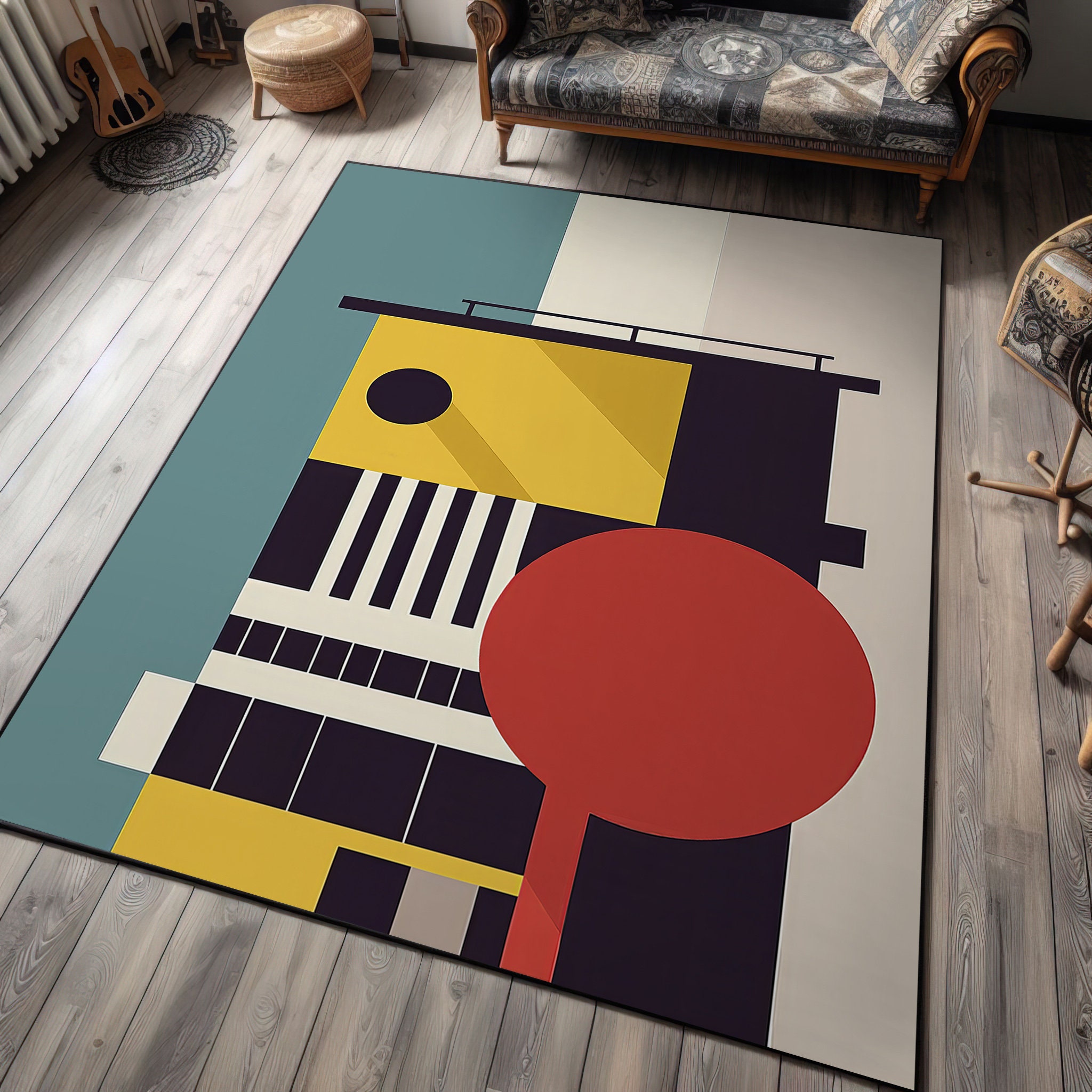 Bauhaus, Bauhaus Style Architecture Rug, Bauhaus Rug, Abstract ...