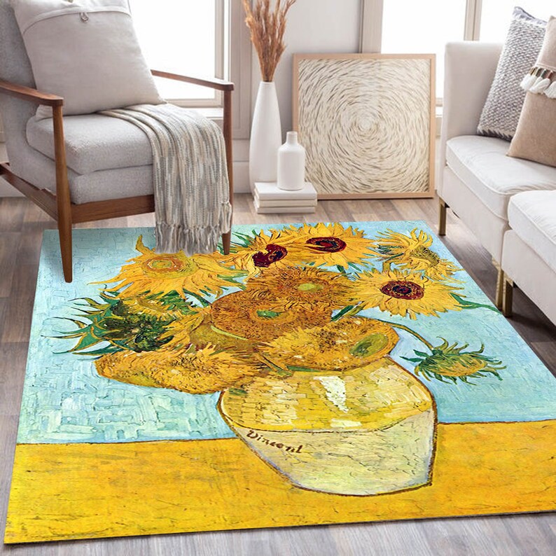 Van Gogh, 1888 Vincent Van Gogh Rug, Twelve Sunflower Vase Rug, Still ...