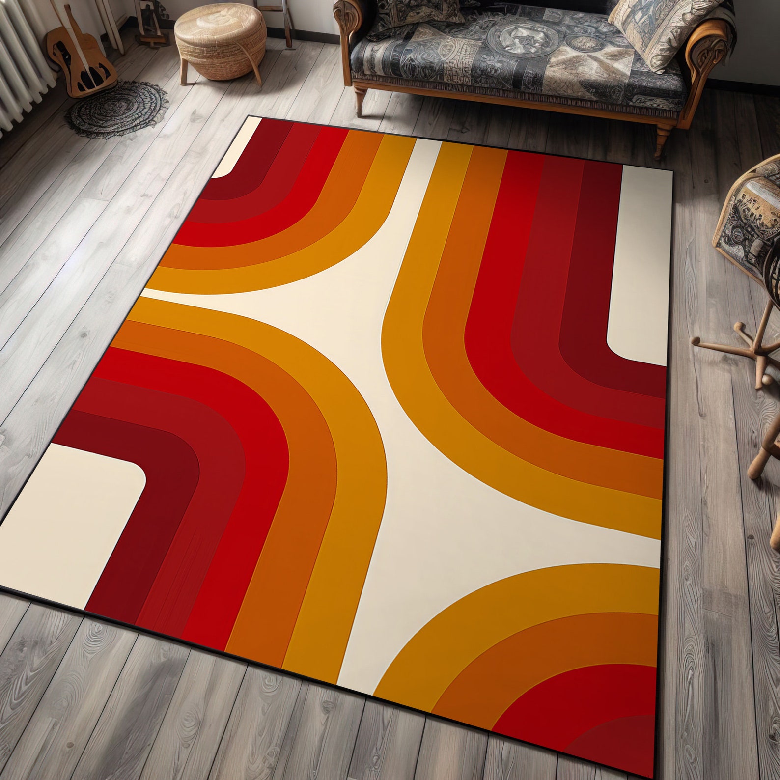 Bauhaus, Bauhaus Retro Bow Rug, Bauhaus Rug, Abstract Geometric Pattern ...